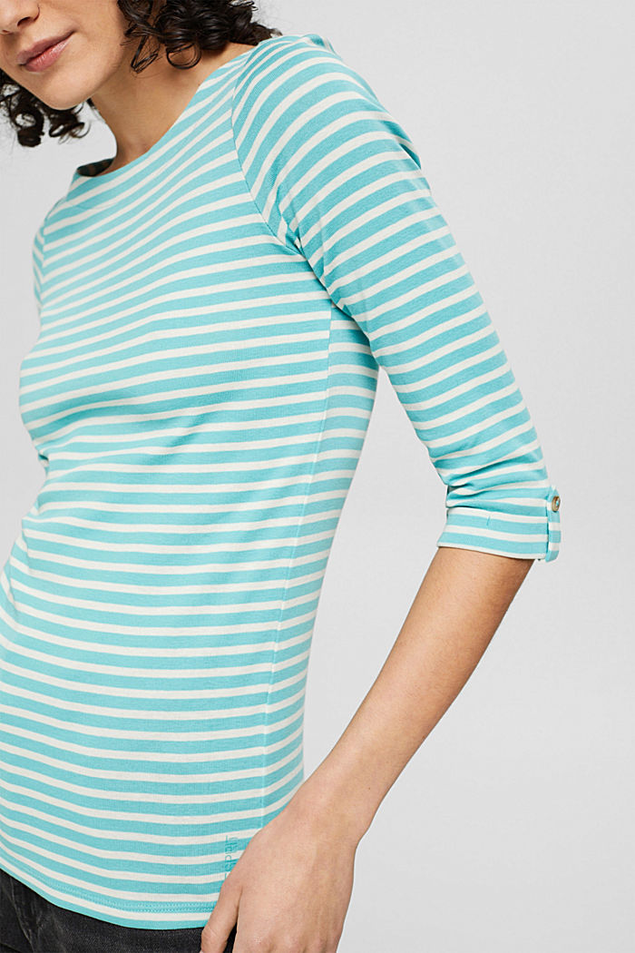 Organic cotton top with 3/4-length sleeves, TURQUOISE, detail image number 2