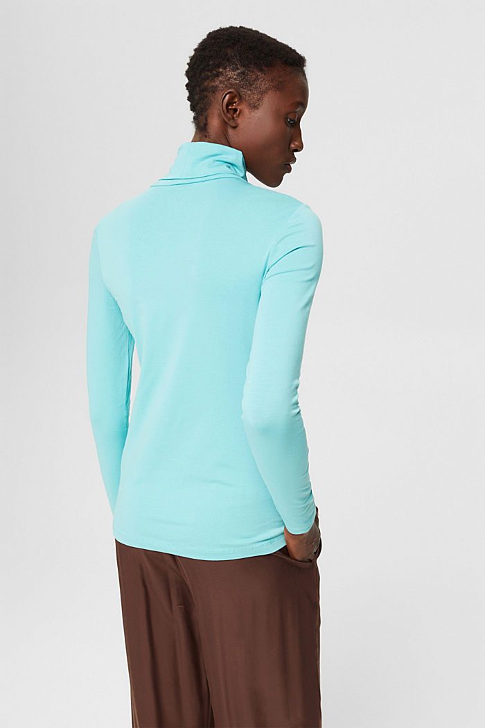 Long sleeve top with a polo neck made of organic cotton, TURQUOISE, detail image number 3