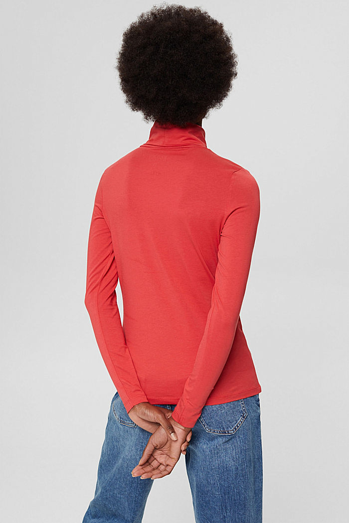 Long sleeve top with a polo neck made of organic cotton, RED, detail image number 3