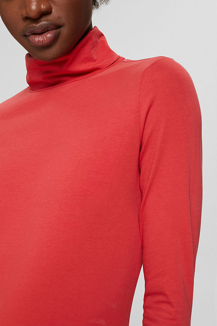 Long sleeve top with a polo neck made of organic cotton, RED, detail image number 2
