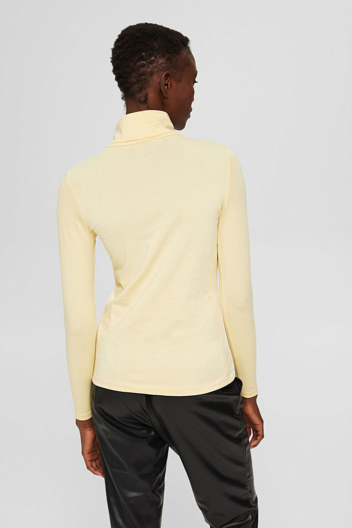 Long sleeve top with a polo neck made of organic cotton, PASTEL YELLOW, detail image number 3