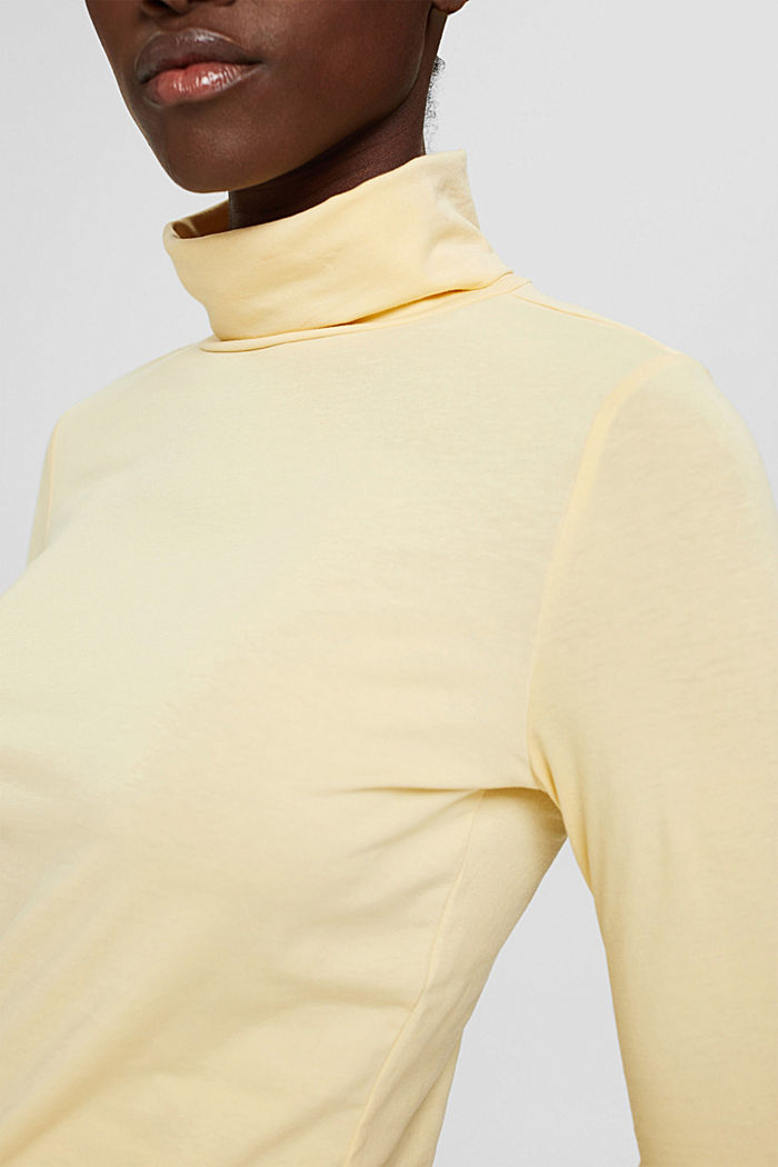 Long sleeve top with a polo neck made of organic cotton, PASTEL YELLOW, detail image number 2