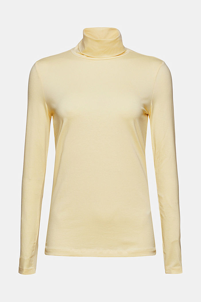 Long sleeve top with a polo neck made of organic cotton, PASTEL YELLOW, overview