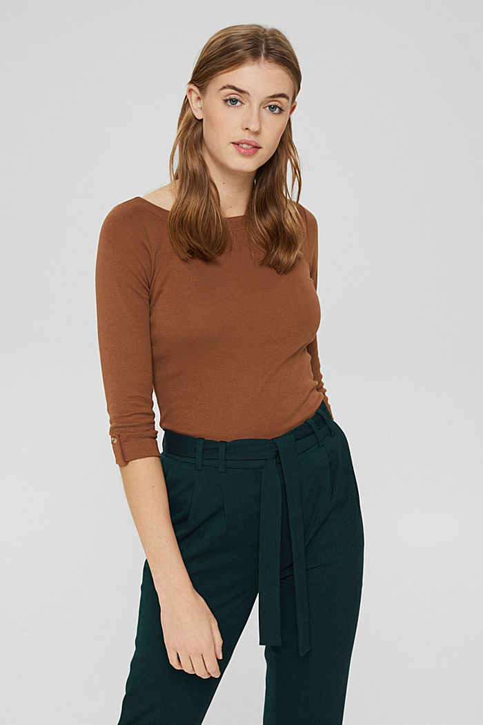 Basic long sleeve top made of 100% organic cotton, TOFFEE, detail image number 0