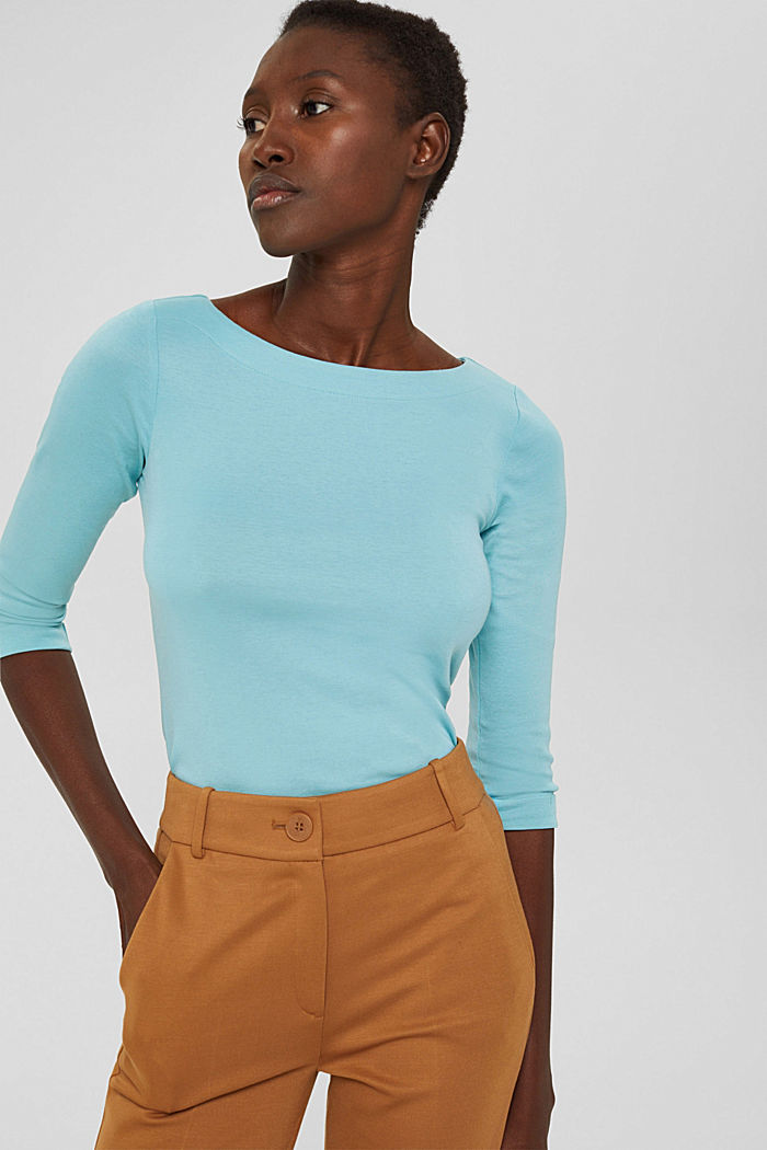 Basic long sleeve top made of 100% organic cotton, TURQUOISE, detail image number 0