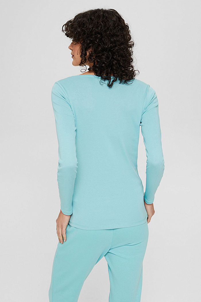 Long sleeve top with a glittery logo, organic cotton, TURQUOISE, detail image number 3