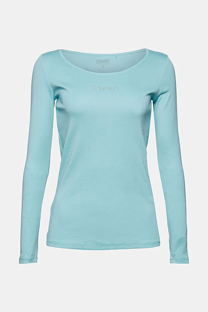 Long sleeve top with a glittery logo, organic cotton, TURQUOISE, detail image number 6