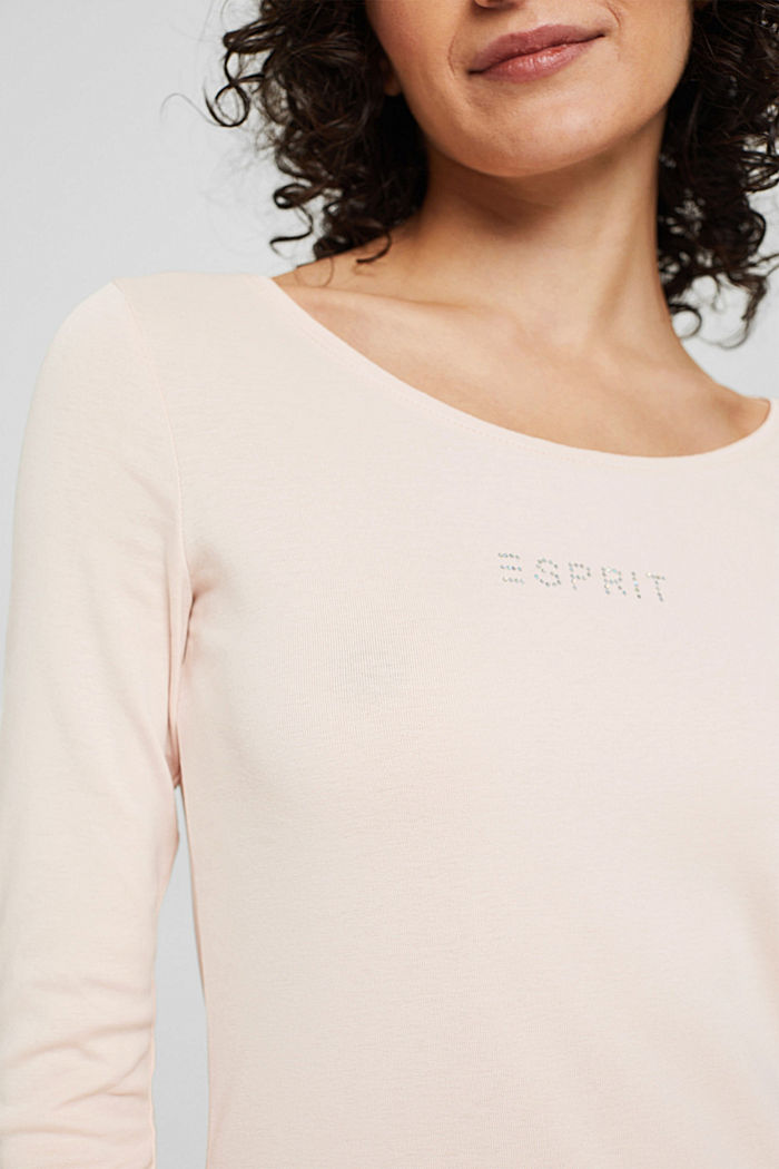 Long sleeve top with a glittery logo, organic cotton, PASTEL PINK, detail image number 2