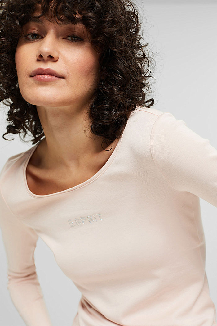 Long sleeve top with a glittery logo, organic cotton, PASTEL PINK, detail image number 5