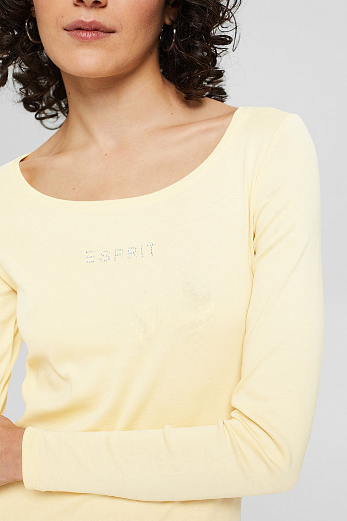 Long sleeve top with a glittery logo, organic cotton, PASTEL YELLOW, detail image number 2