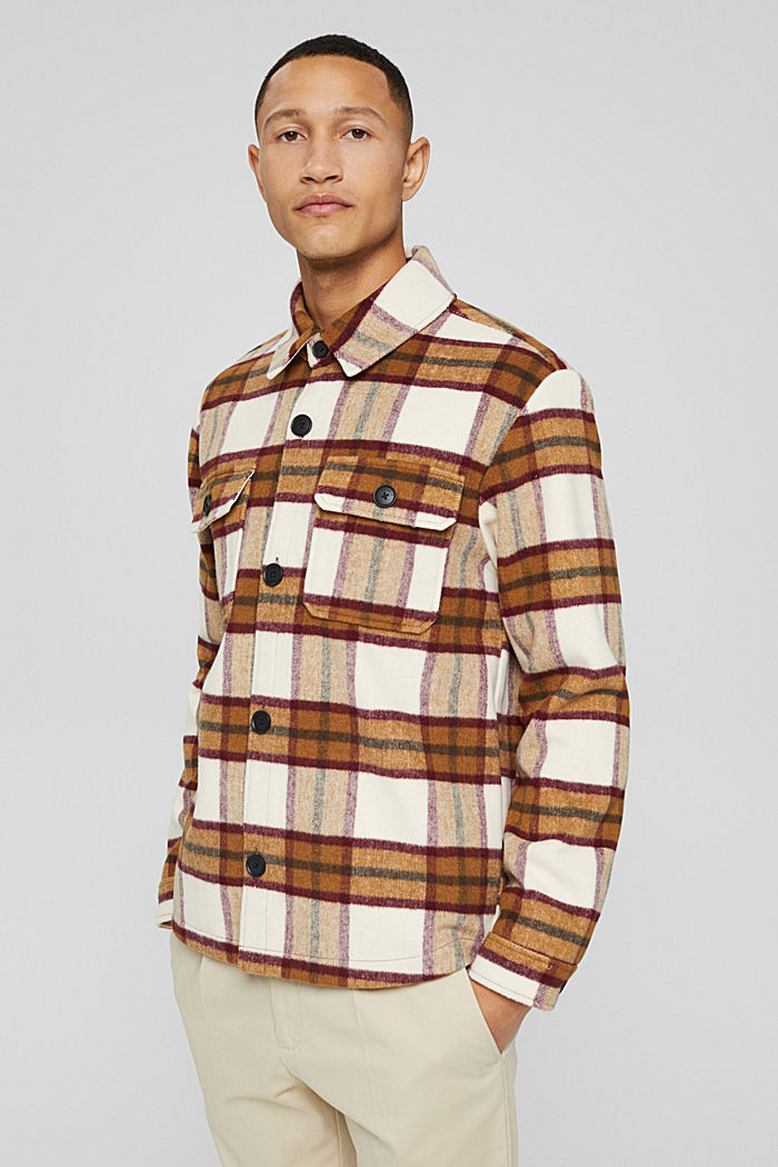 Wool blend: overshirt with a check pattern
