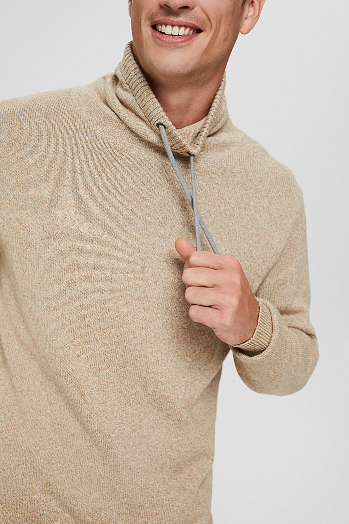 Jersey de algodón ecológico con cuello alto, BEIGE, detail image number 2