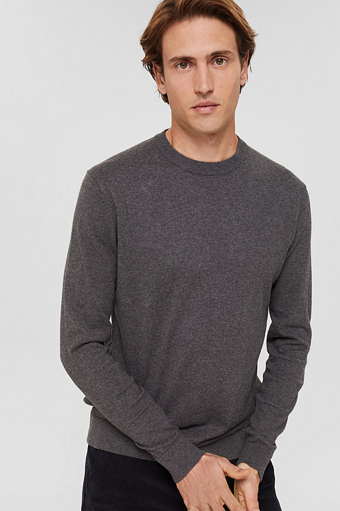 Cashmere blend: Knitted jumper with a round neckline, DARK GREY, detail image number 0