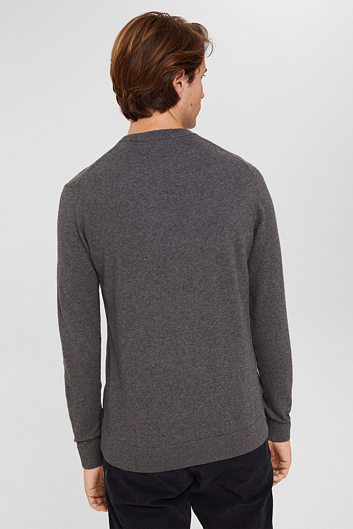 Cashmere blend: Knitted jumper with a round neckline, DARK GREY, detail image number 3