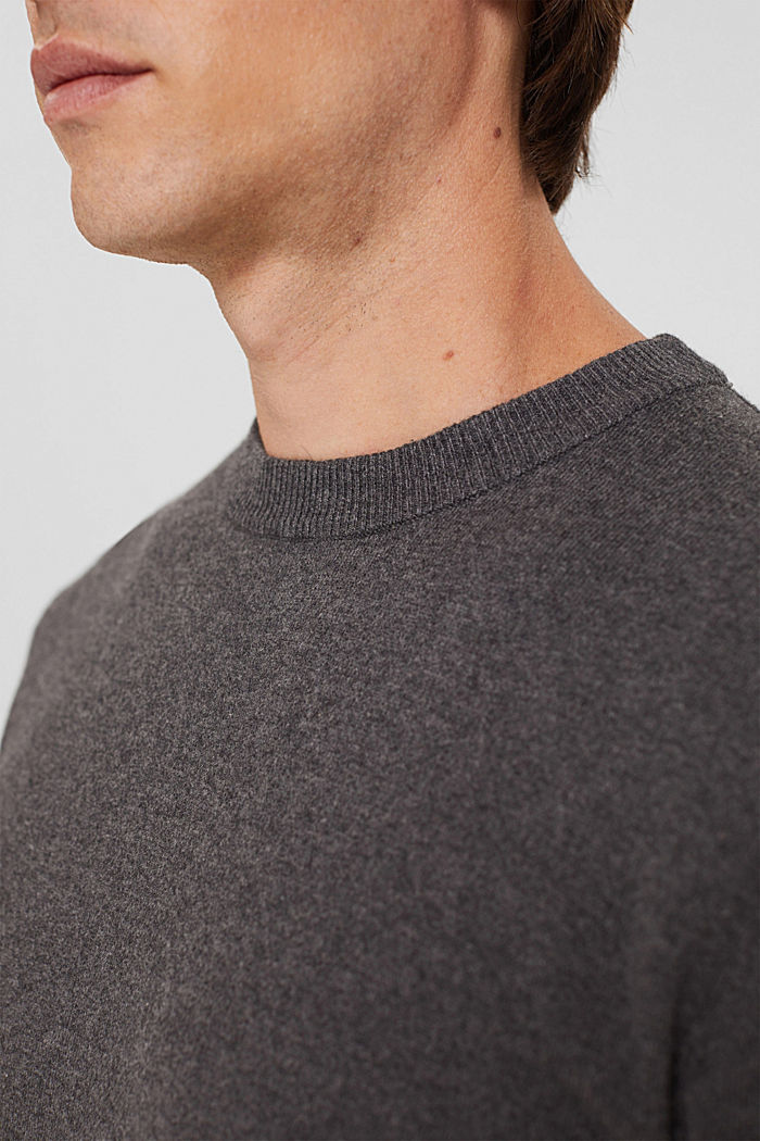 Con cachemir: jersey de punto con cuello redondo, DARK GREY, detail image number 2