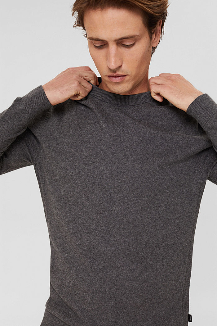 Cashmere blend: Knitted jumper with a round neckline, DARK GREY, detail image number 5