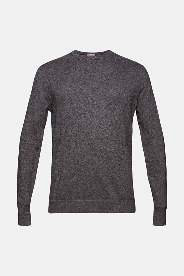 Cashmere blend: Knitted jumper with a round neckline, DARK GREY, overview