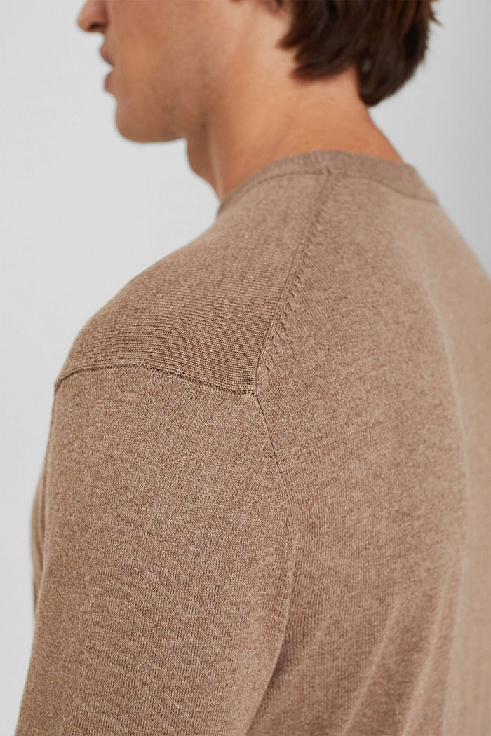 Con cachemir: jersey de punto con cuello redondo, TAUPE, detail image number 2