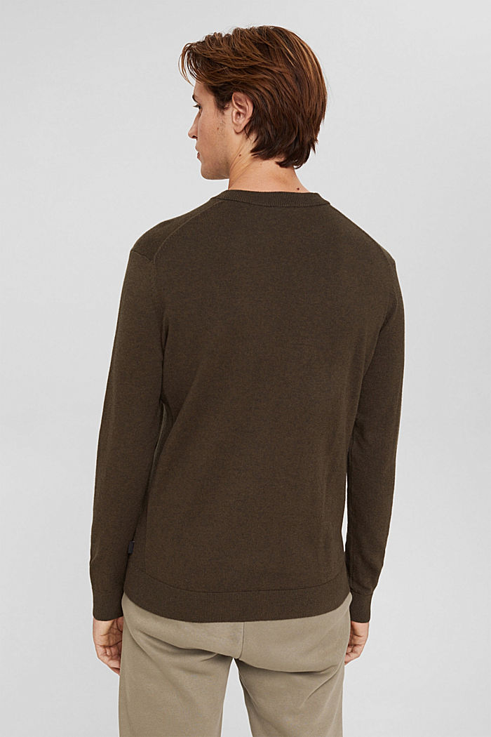 Cashmere blend: Knitted jumper with a round neckline, DARK KHAKI, detail image number 3