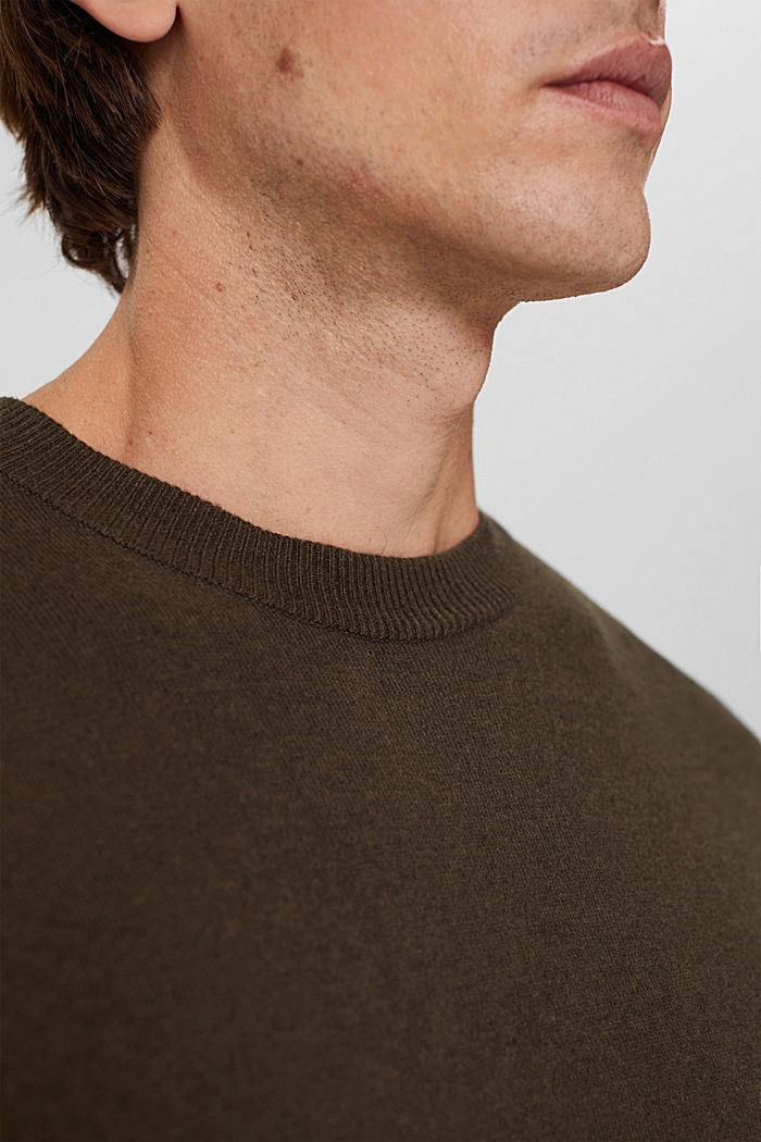 Cashmere blend: Knitted jumper with a round neckline, DARK KHAKI, detail image number 2