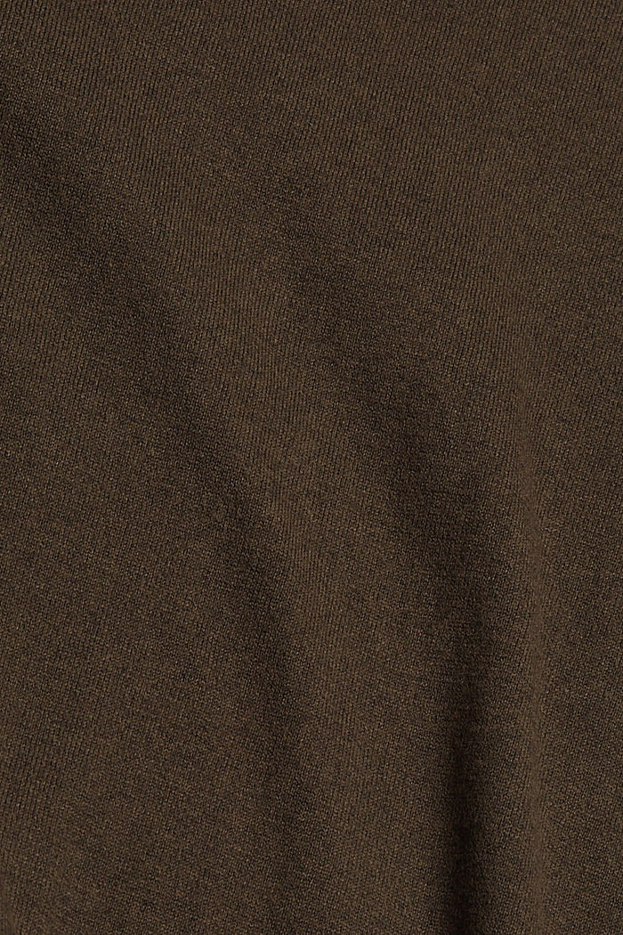 Con cachemir: jersey de punto con cuello redondo, DARK KHAKI, detail image number 4