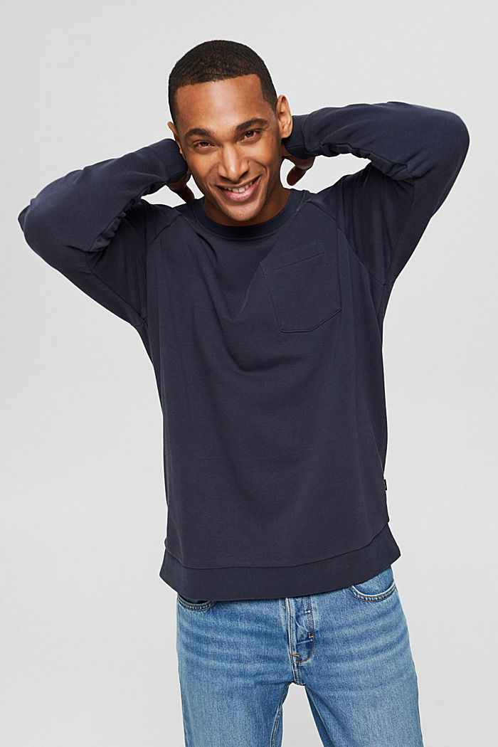 Gerecycled: sweatshirt met borstzak, NAVY, detail image number 0
