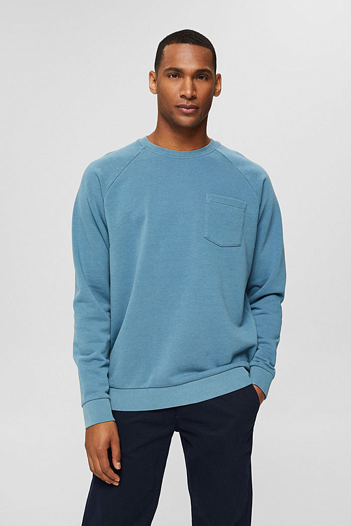 Gerecycled: sweatshirt met borstzak, PETROL BLUE, detail image number 0