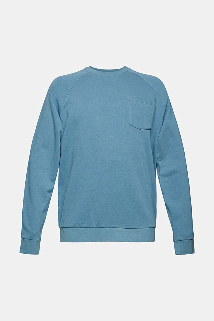 Gerecycled: sweatshirt met borstzak, PETROL BLUE, overview