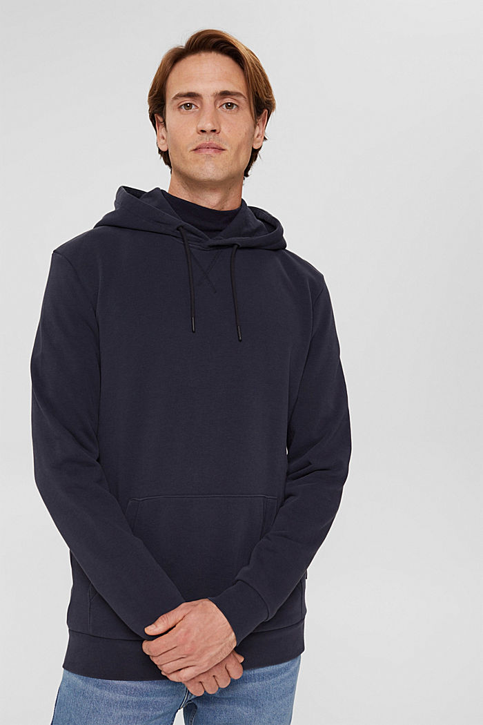 Made of recycled material: Hoodie with embroidered lettering, NAVY, overview
