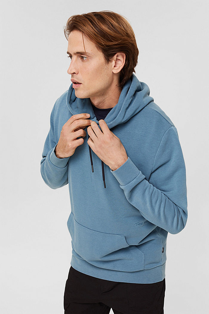 Gerecycled: hoodie met geborduurde tekst, PETROL BLUE, detail image number 0