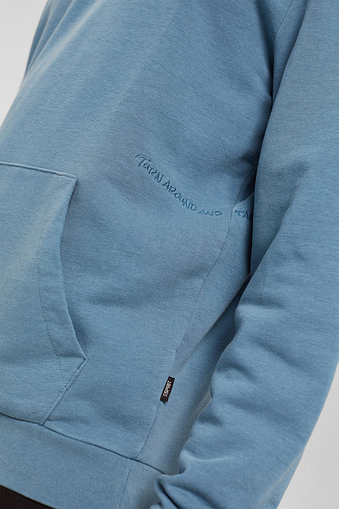 Reciclado: sudadera con capucha y mensaje bordado, PETROL BLUE, detail image number 5