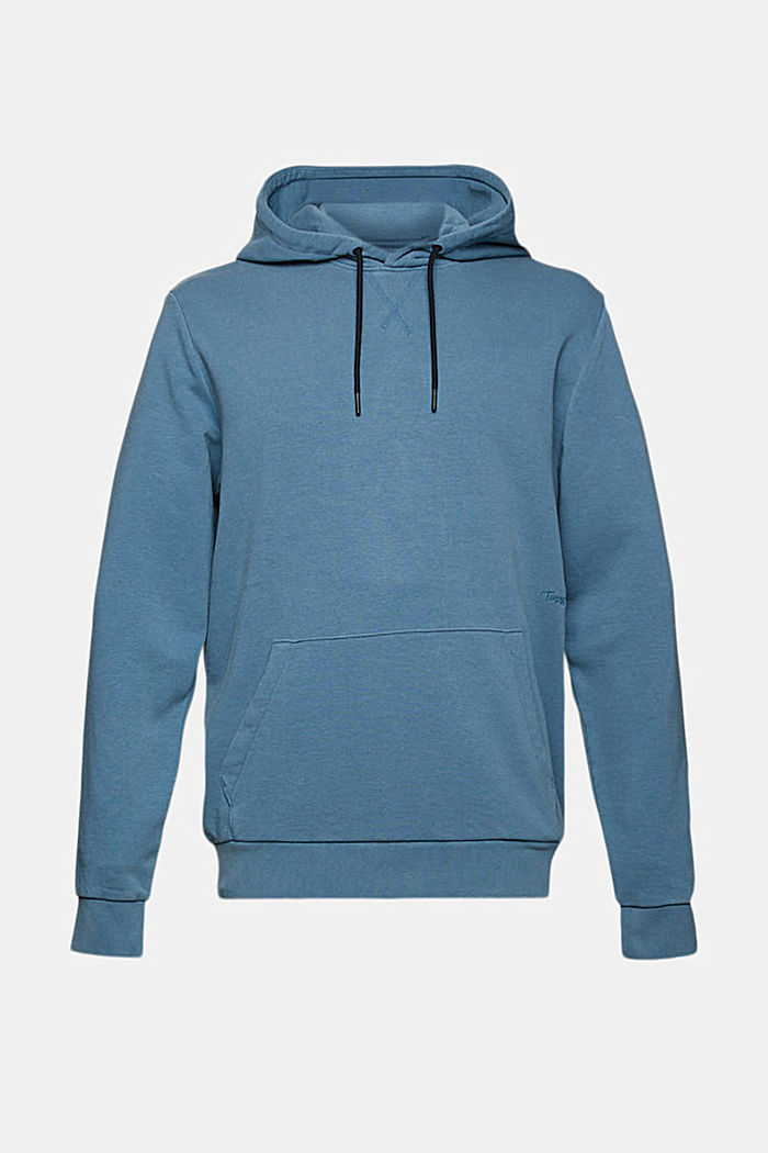 Made of recycled material: Hoodie with embroidered lettering, PETROL BLUE, overview