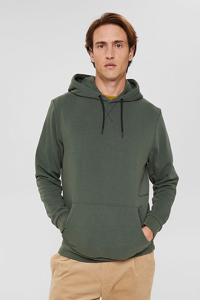 Gerecycled: hoodie met geborduurde tekst, TEAL GREEN, detail image number 0