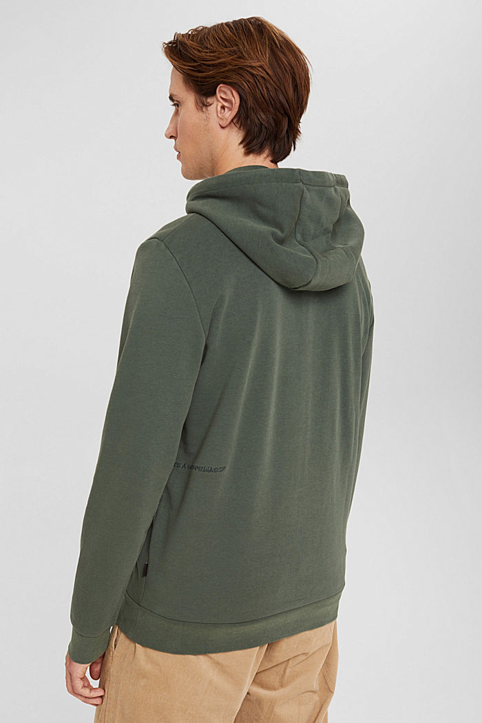 Made of recycled material: Hoodie with embroidered lettering, TEAL GREEN, detail image number 3