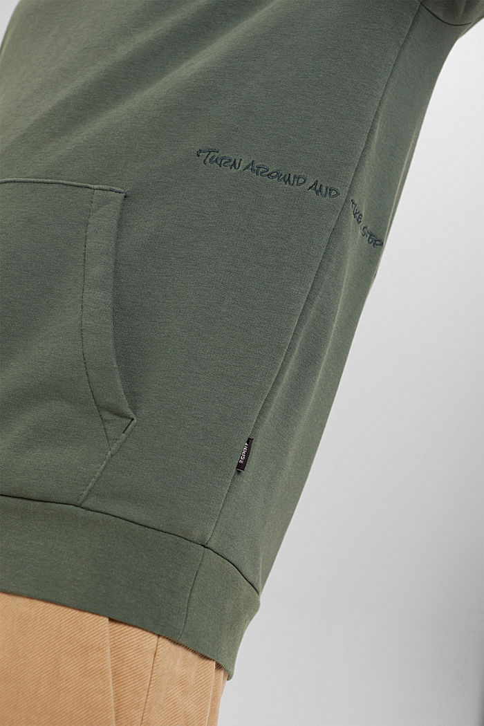 Made of recycled material: Hoodie with embroidered lettering, TEAL GREEN, detail image number 5