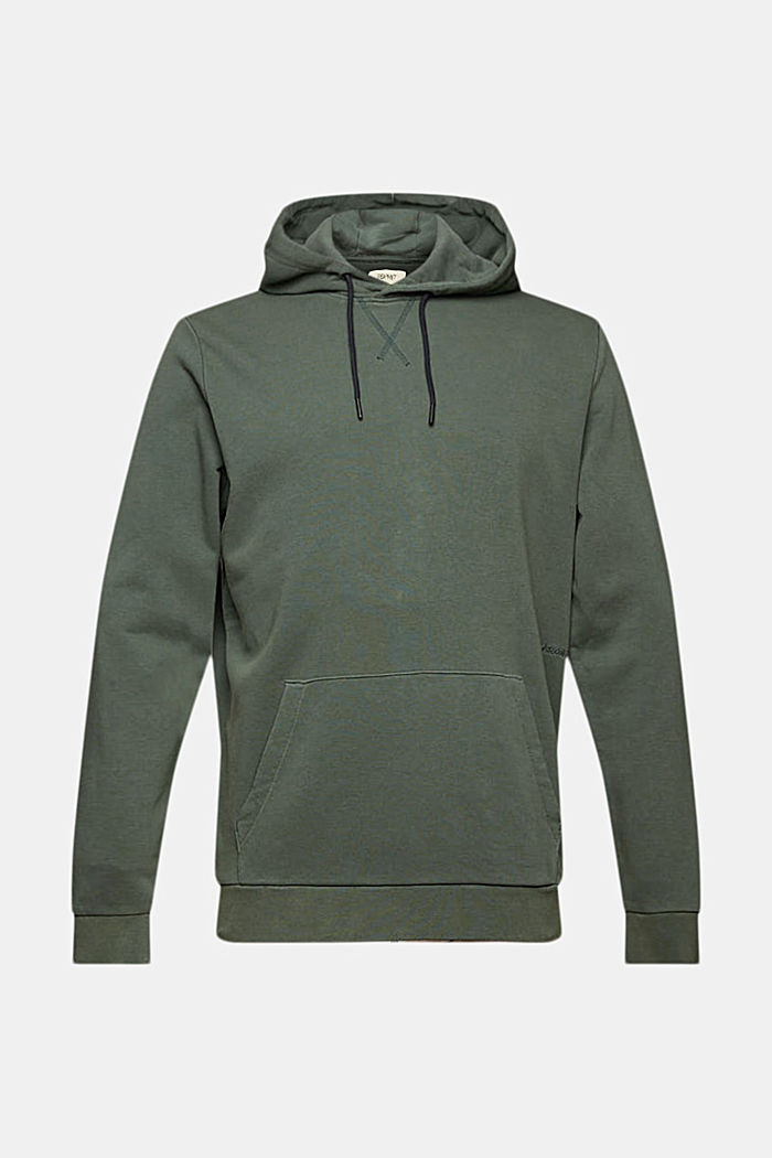 Made of recycled material: Hoodie with embroidered lettering, TEAL GREEN, overview
