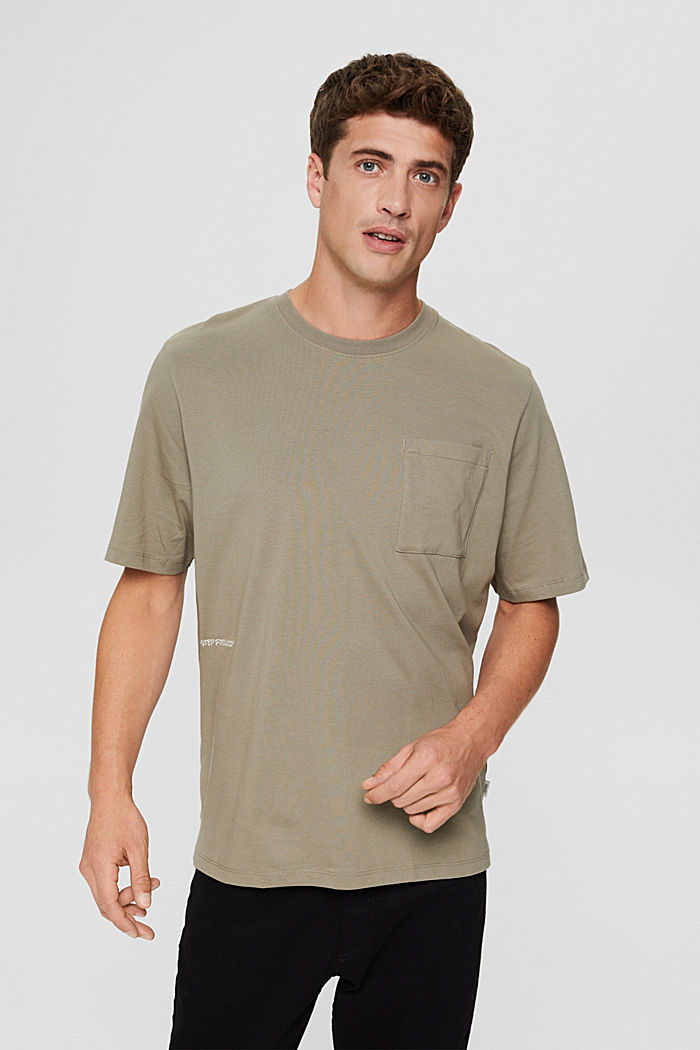 Camiseta de jersey con bordado, algodón ecológico, PALE KHAKI, detail image number 0