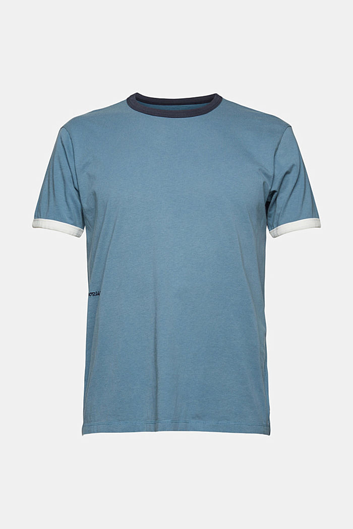 T-shirt en jersey à broderie, coton biologique, PETROL BLUE, overview