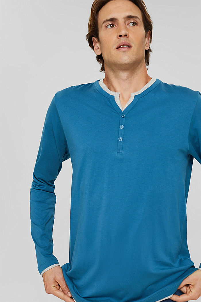 Camiseta de manga larga con diseño de capas, realizada en jersey, PETROL BLUE, overview