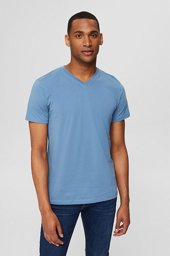 T-shirt en jersey à encolure en V, BLUE, detail image number 0