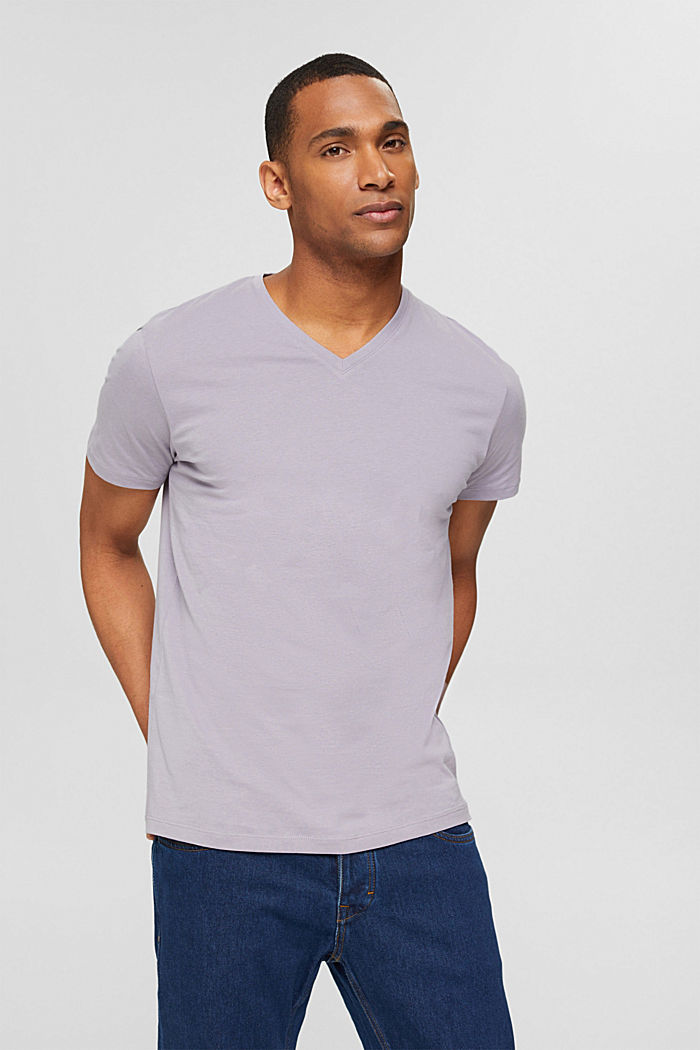 Jersey-T-Shirt mit V-Ausschnitt, MAUVE, detail image number 0