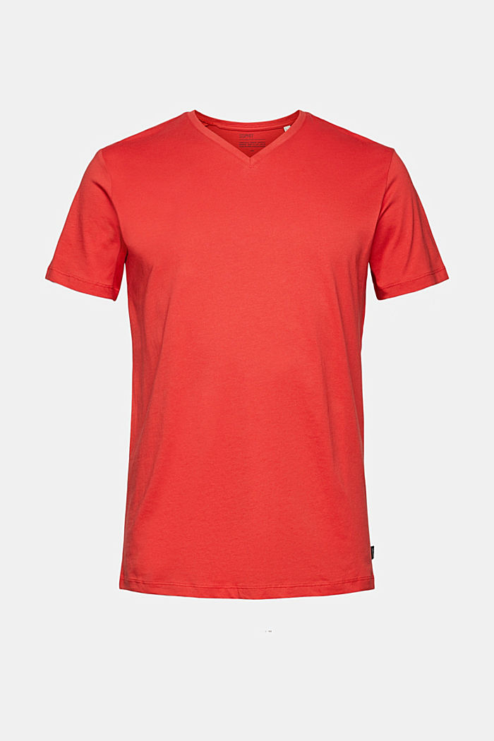 Camiseta de jersey con escote en pico, RED ORANGE, overview