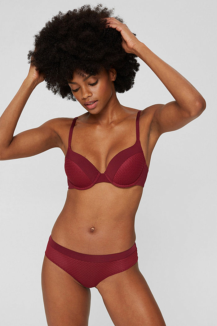 Padded underwire bra with a soft touch, made of recycled material, DARK RED, detail image number 0