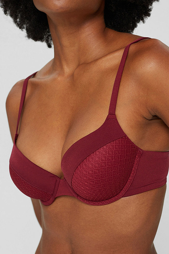 Padded underwire bra with a soft touch, made of recycled material, DARK RED, detail image number 2