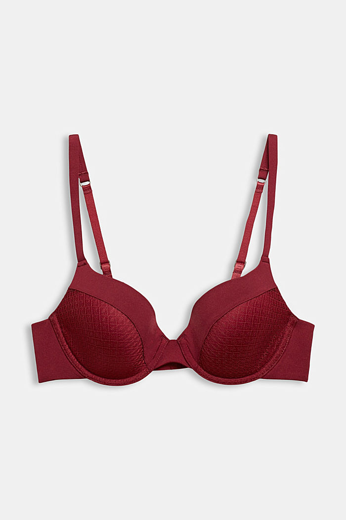 Padded underwire bra with a soft touch, made of recycled material, DARK RED, detail image number 4