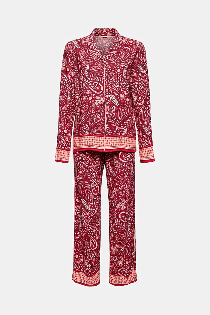Lange pyjama van LENZING™ ECOVERO™, DARK RED, overview