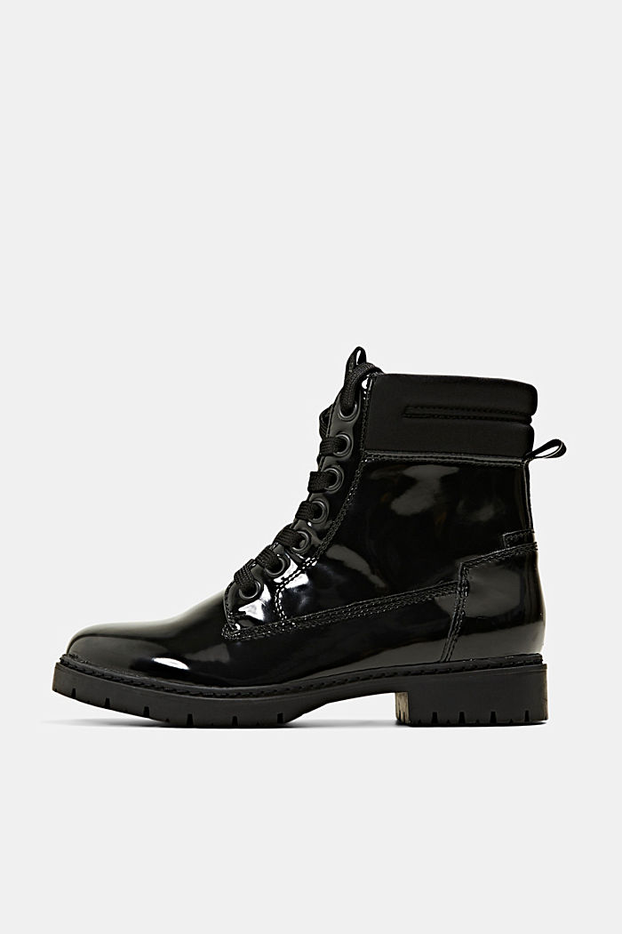 Lace-up ankle boots in faux patent leather, BLACK, detail image number 0