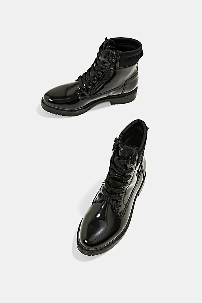 Lace-up ankle boots in faux patent leather, BLACK, detail image number 6
