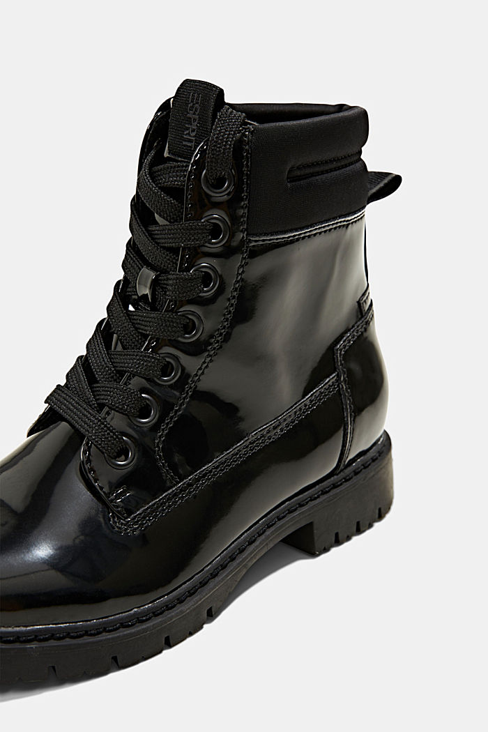 Lace-up ankle boots in faux patent leather, BLACK, detail image number 4