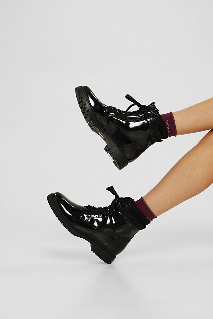 Lace-up ankle boots in faux patent leather, BLACK, detail image number 3